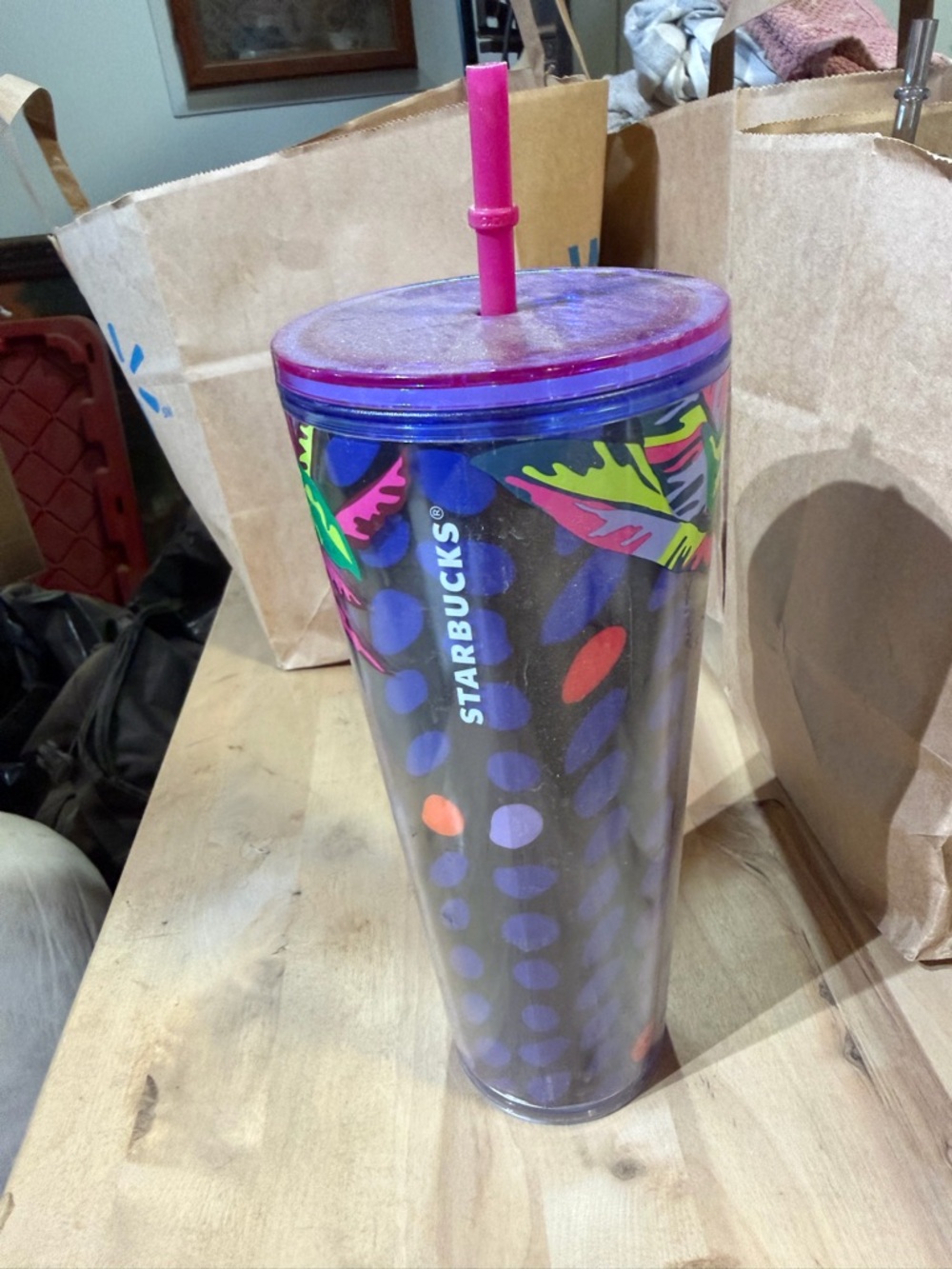 Starbucks Tall Reusable Tumbler - Purple with Neon Accents